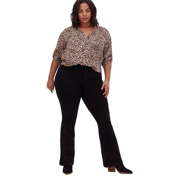 Torrid Harper Georgette Blouse Womens Plus 3X Leopard Print Roll Tab Split Neck - Picture 3 of 14